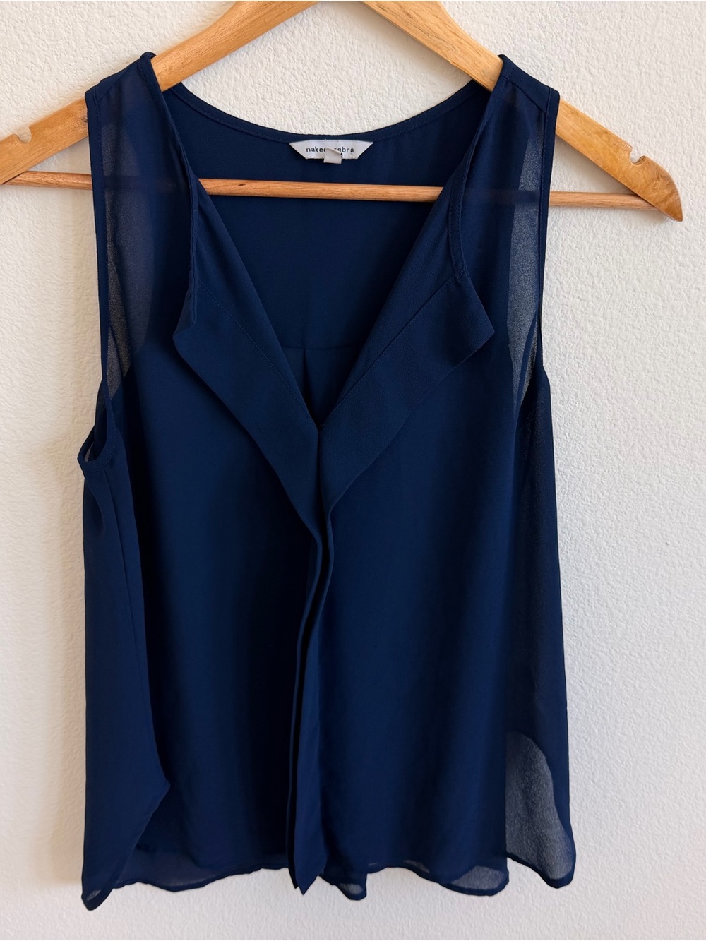 Naked Zebra Navy Sheer-Panel V-Neck Camisole